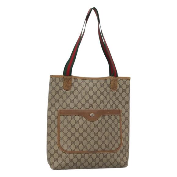GUCCI GG Supreme Web Sherry Line Tote Bag Pvc Beige Red 40 02 003 - Picture 1 of 16